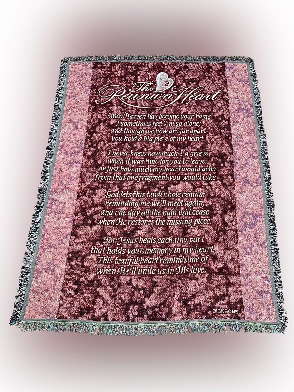 Dicksons Tapestry Throw Blanket “The Reunion Heart” Grief Loss Loved One